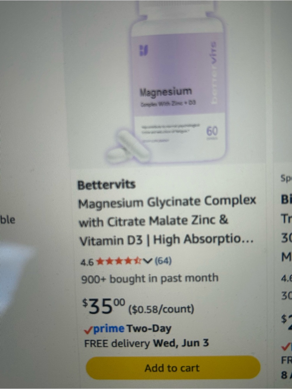 Bettervits Magnesium Glycinate Complex with Zinc & Vitamin D3 - Lavender